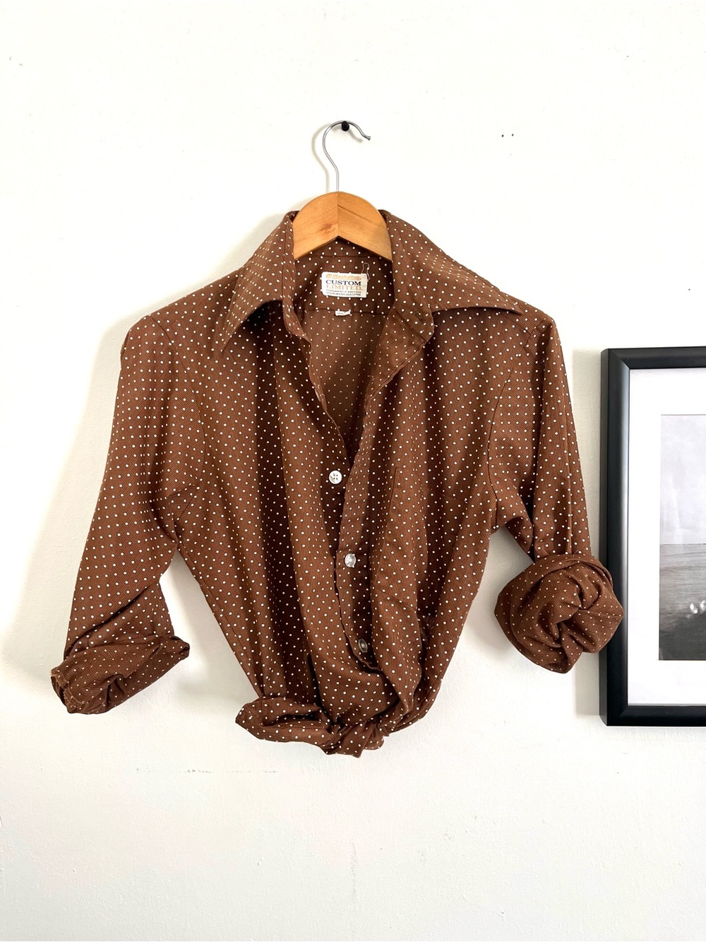 Vintage Brown Polka Dot Button-Up Shirt
